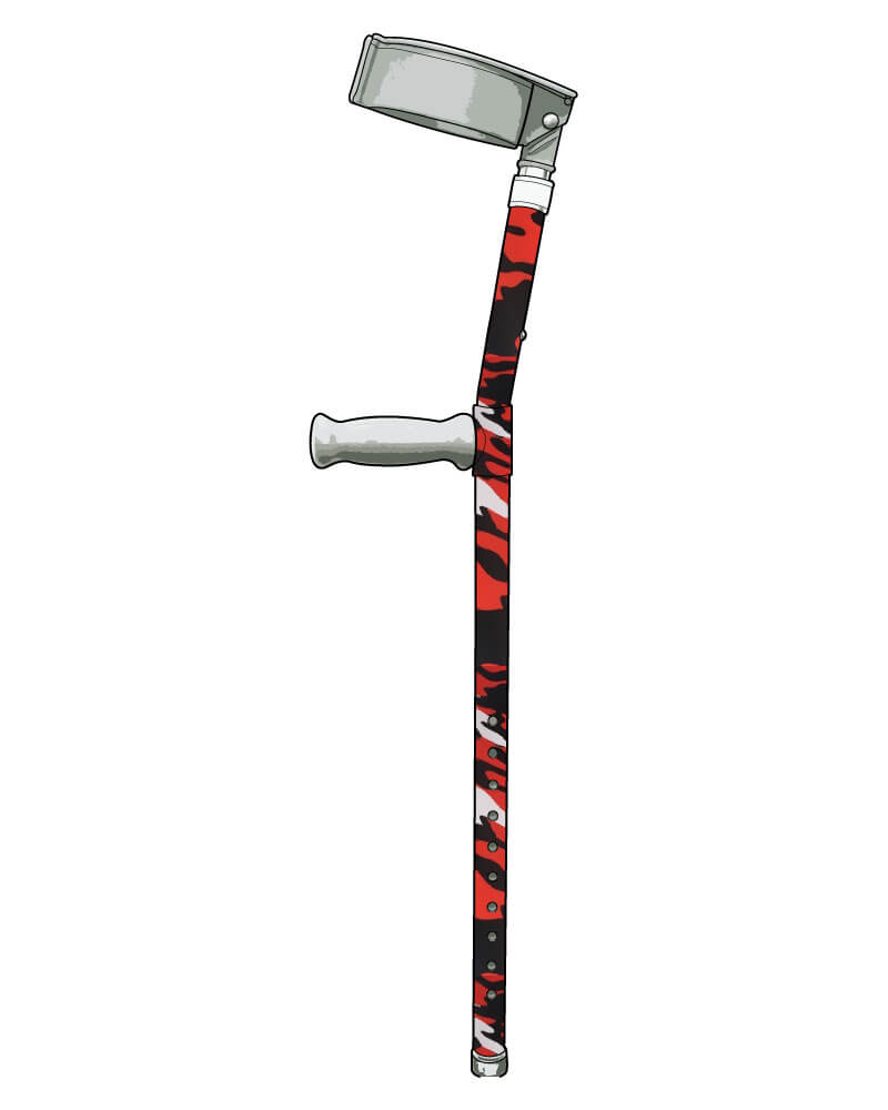 Red & Black Camouflage Effect Vinyl Custom Crutches from Pimp Mobility