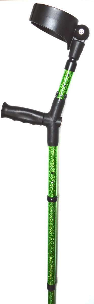 Green Ergonomic Holographic Glitter Effect Custom Wrapped Crutches by Pimp Mobility