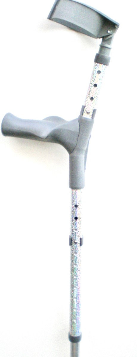 Silver Ergonomic Holographic Glitter Effect Custom Wrapped Crutches by Pimp Mobility